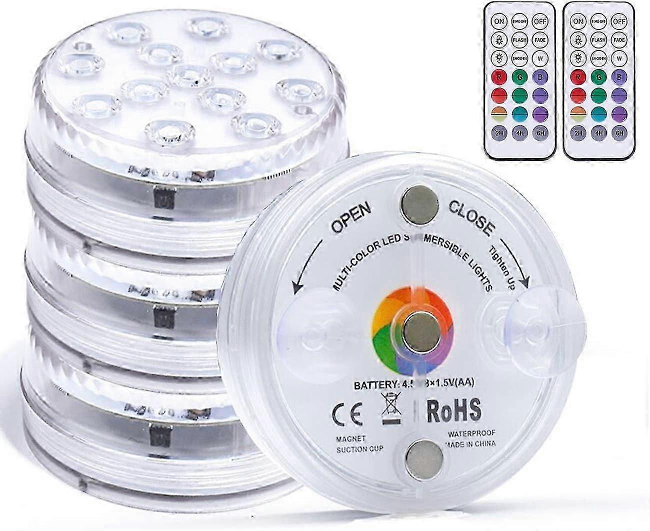 Submersible LED Lights - IP68 Waterproof RGB Multi-color Changing 4PCS with Remote Control