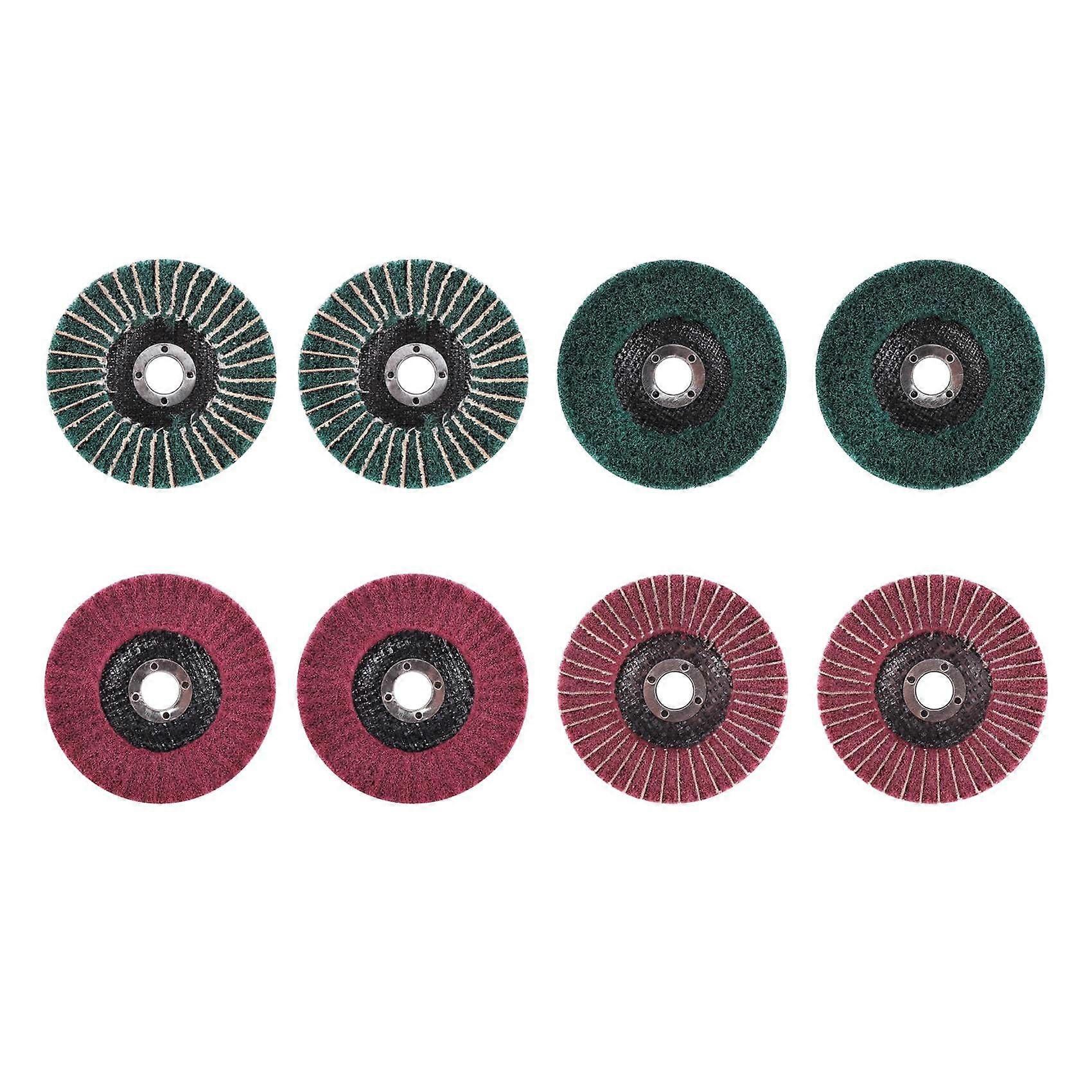 8PCS 4 Inch Red & Green Nylon Fiber Flap Discs Set Sanding Grinding Buffing Wheels for Grinder