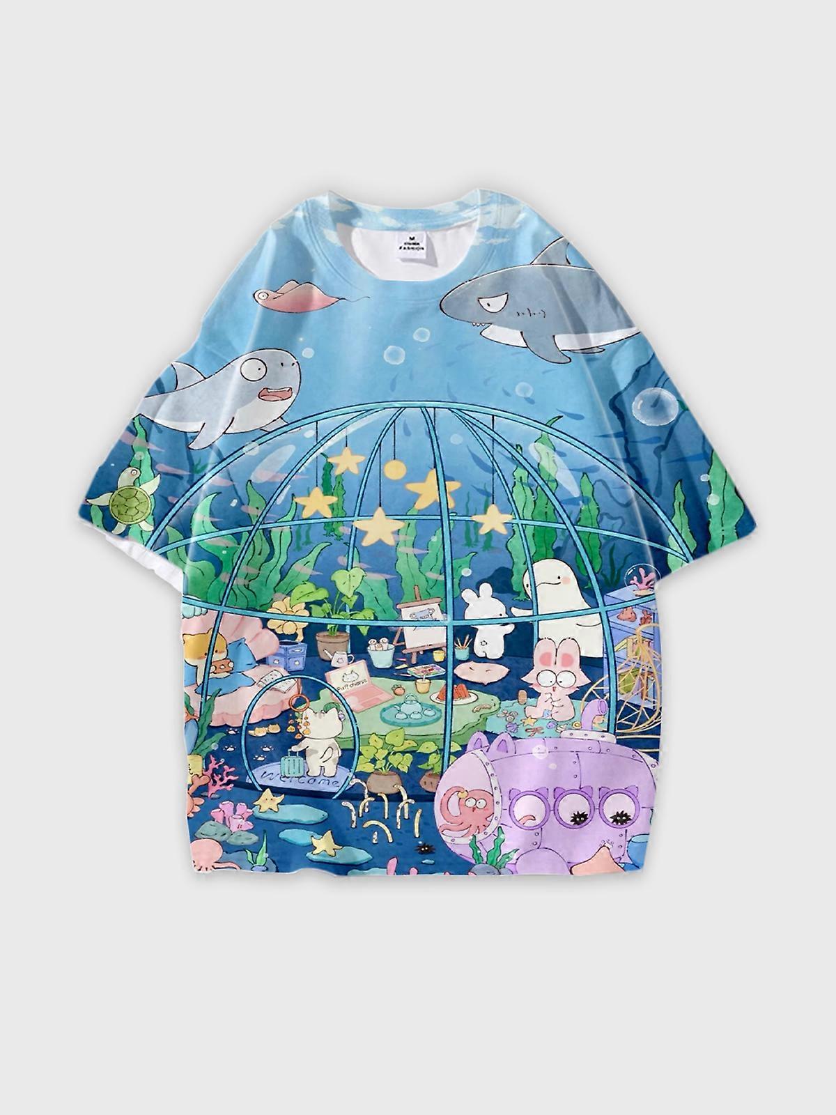 T-Shirt Short Sleeve Round Neck, Summer Casual Loose Graphic Tee, Unisex Pattern W497