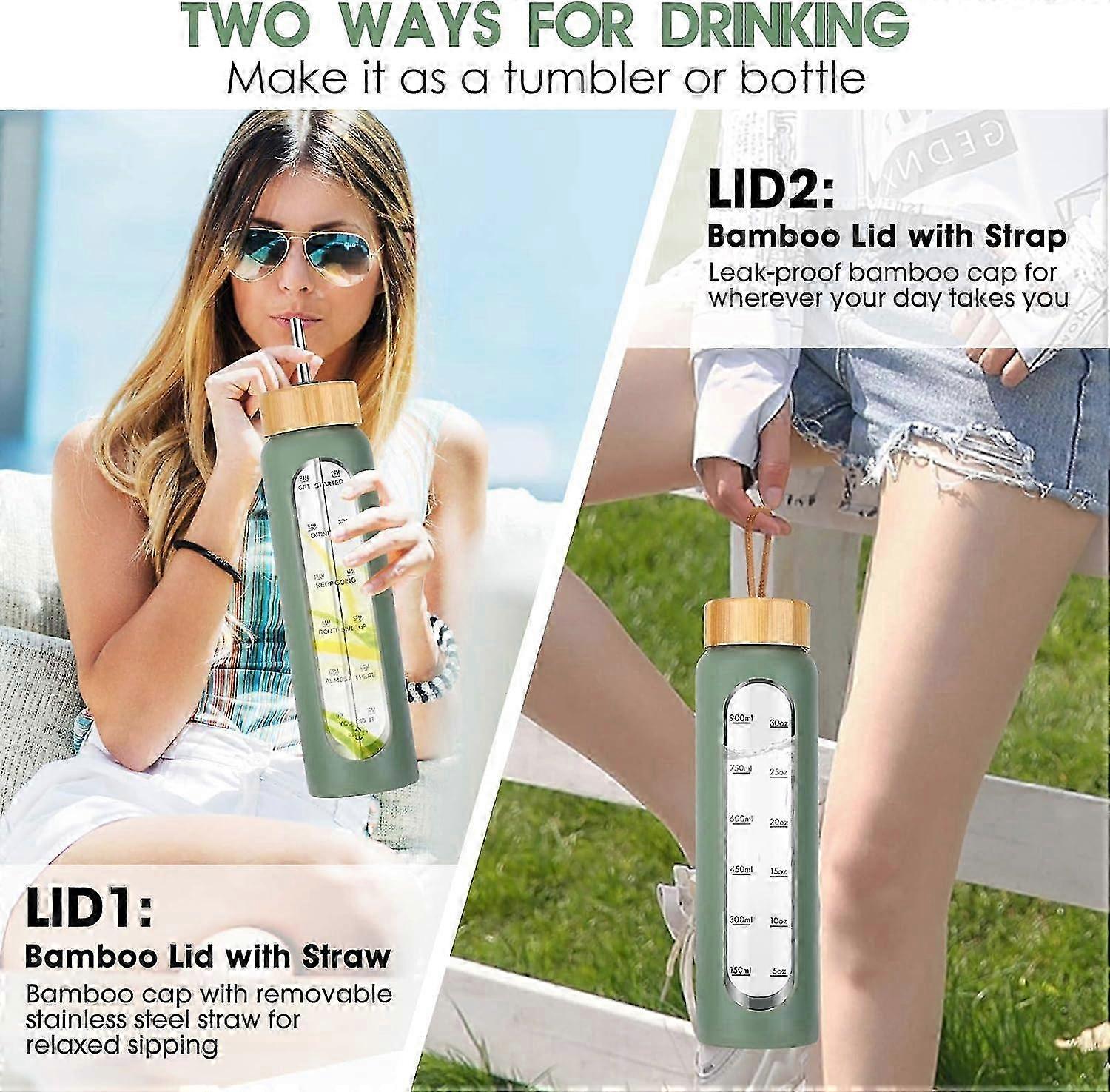 1 Pack Reusable Glass Water Bottle for Drinking 32 oz