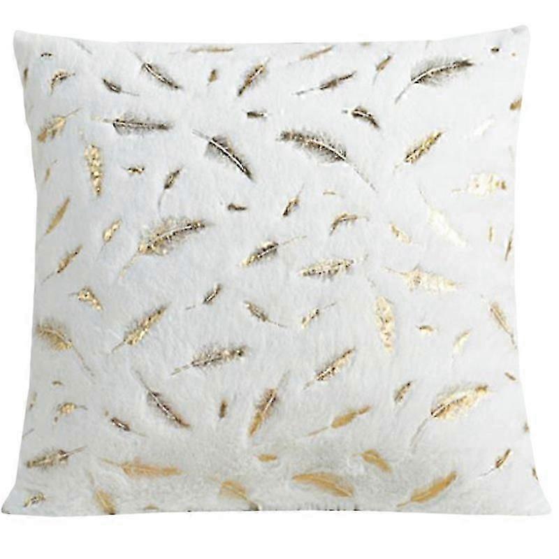 Fluffy Cushion Cover Luxury Golden Feather Pattern Plush Decorative Pillow Case 18" size