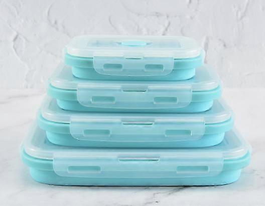 Silicone Folding Bento Box Collapsible Portable Lunch Box For Food Food Container Bowl(Blue)