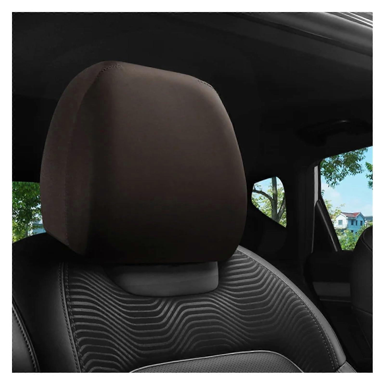 Car Headrest Covers Breathable 4Piece Set Universal Fit Elastic Protective Coffee Color