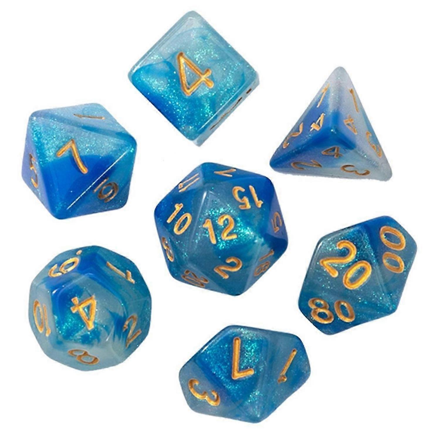 blue+white Set of 7 two-color multi-faceted digital dice