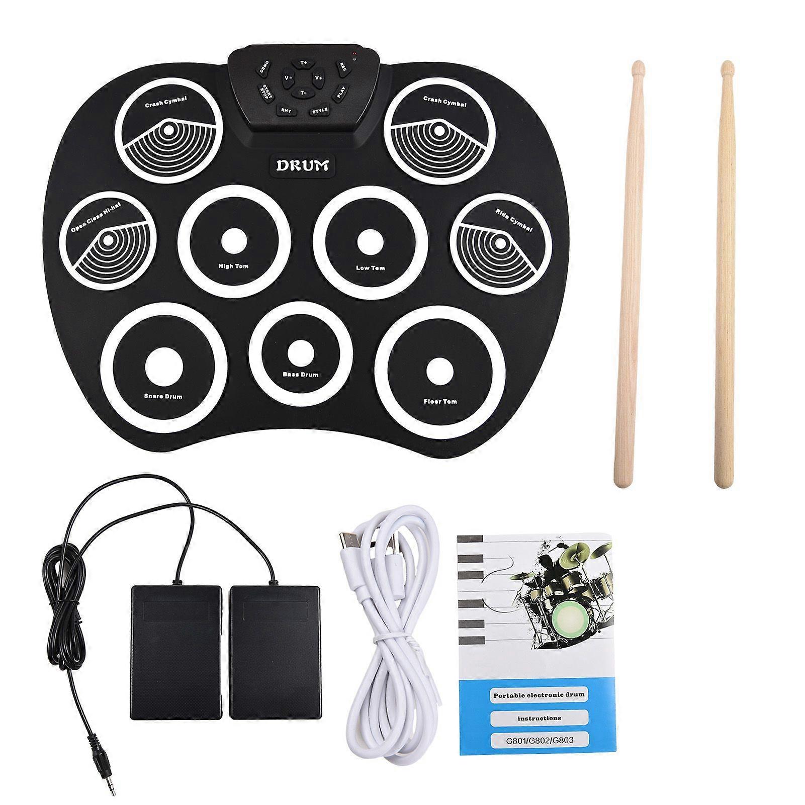 Electronic Drum Set Hand Roll Drum Set 9 Pads MIDI Interface Supports DTX Games Without Speaker Holiday Birthday Practice Pad Drum Kit with Drumsticks