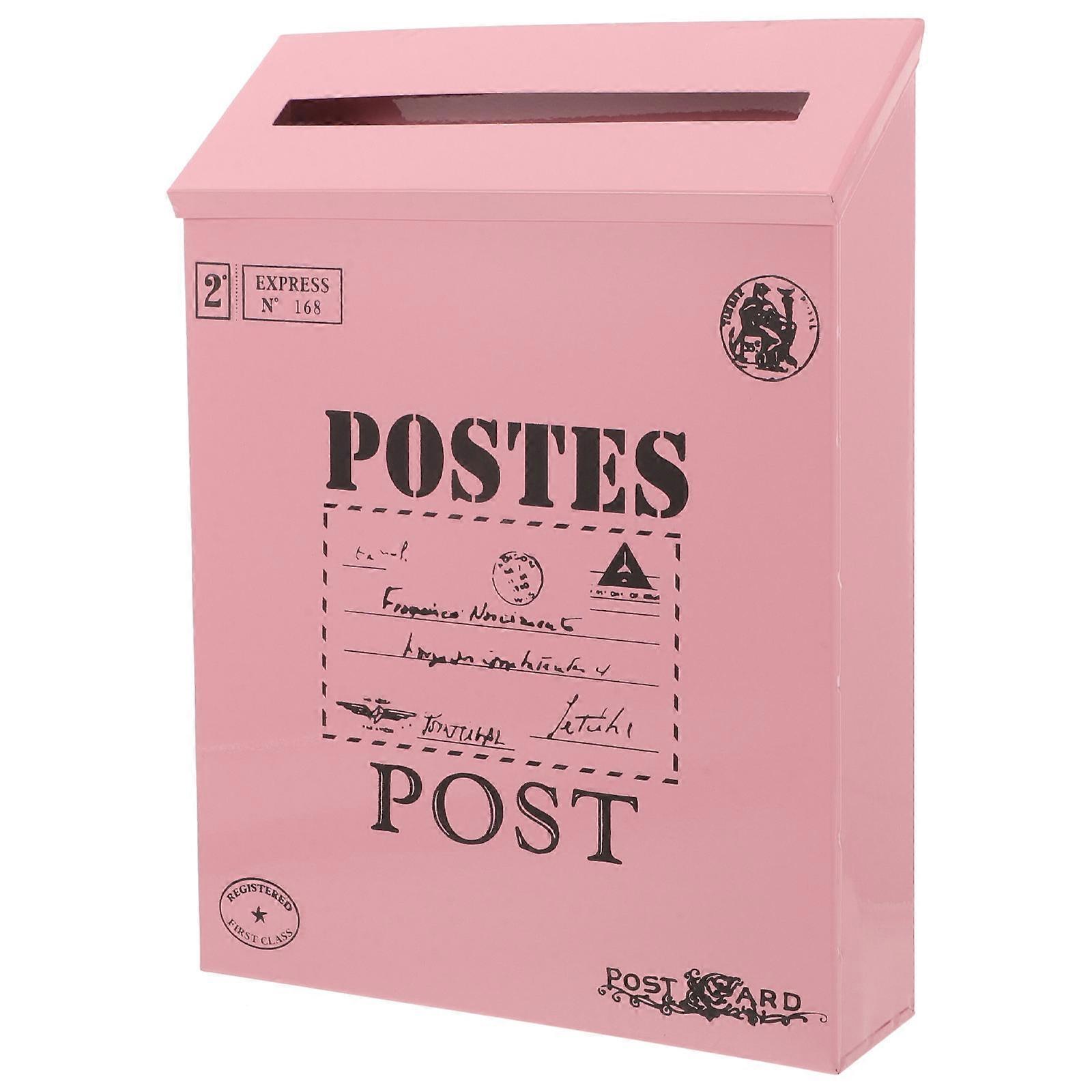 Vintage Iron Mailbox Wall Mount Suggestion Box for Decor 2Pcs Pink