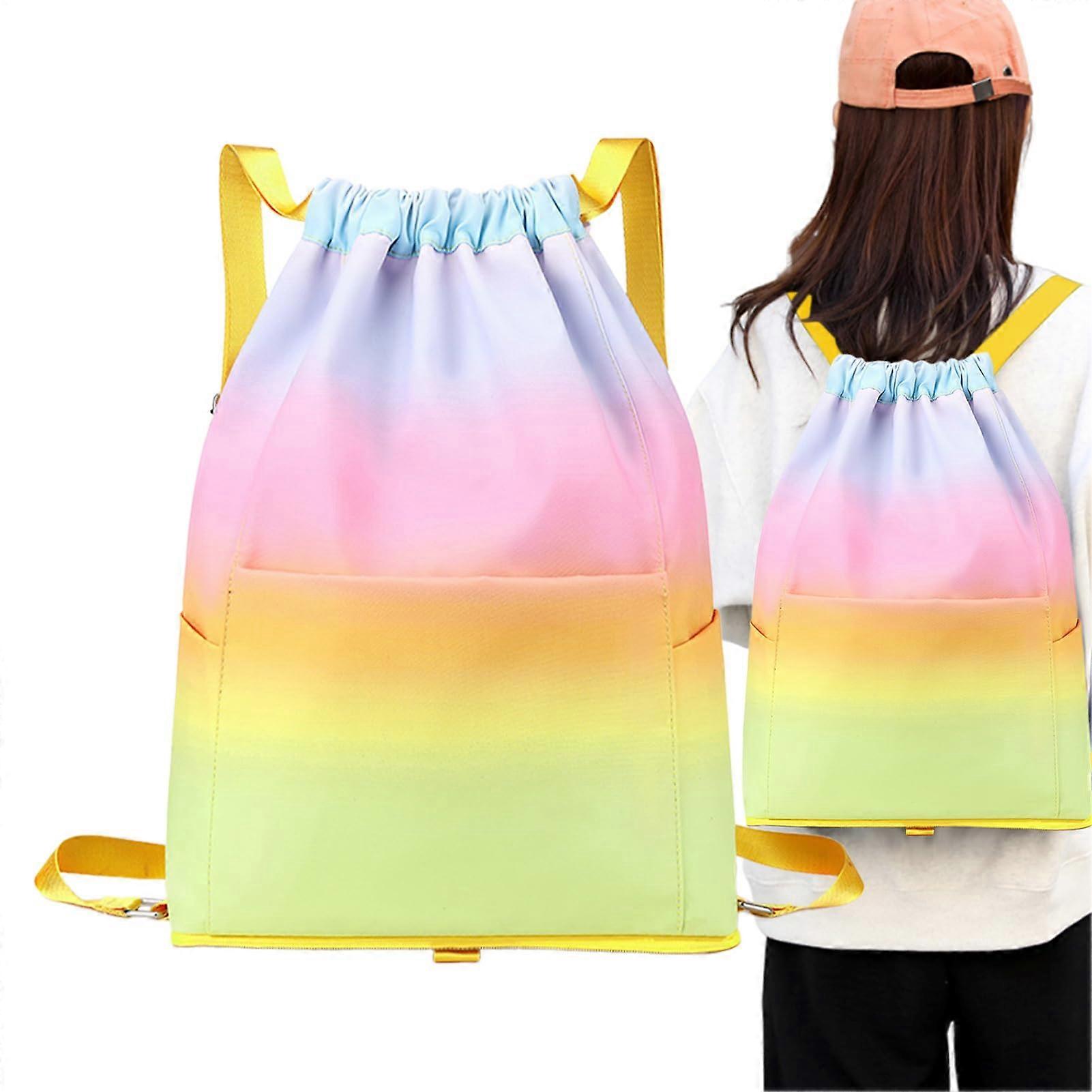 Pool Bags Portable Beach Backpack For Swimming, Breathable Sandproof Foldable Lightweight Tote, Rainbow Gradient