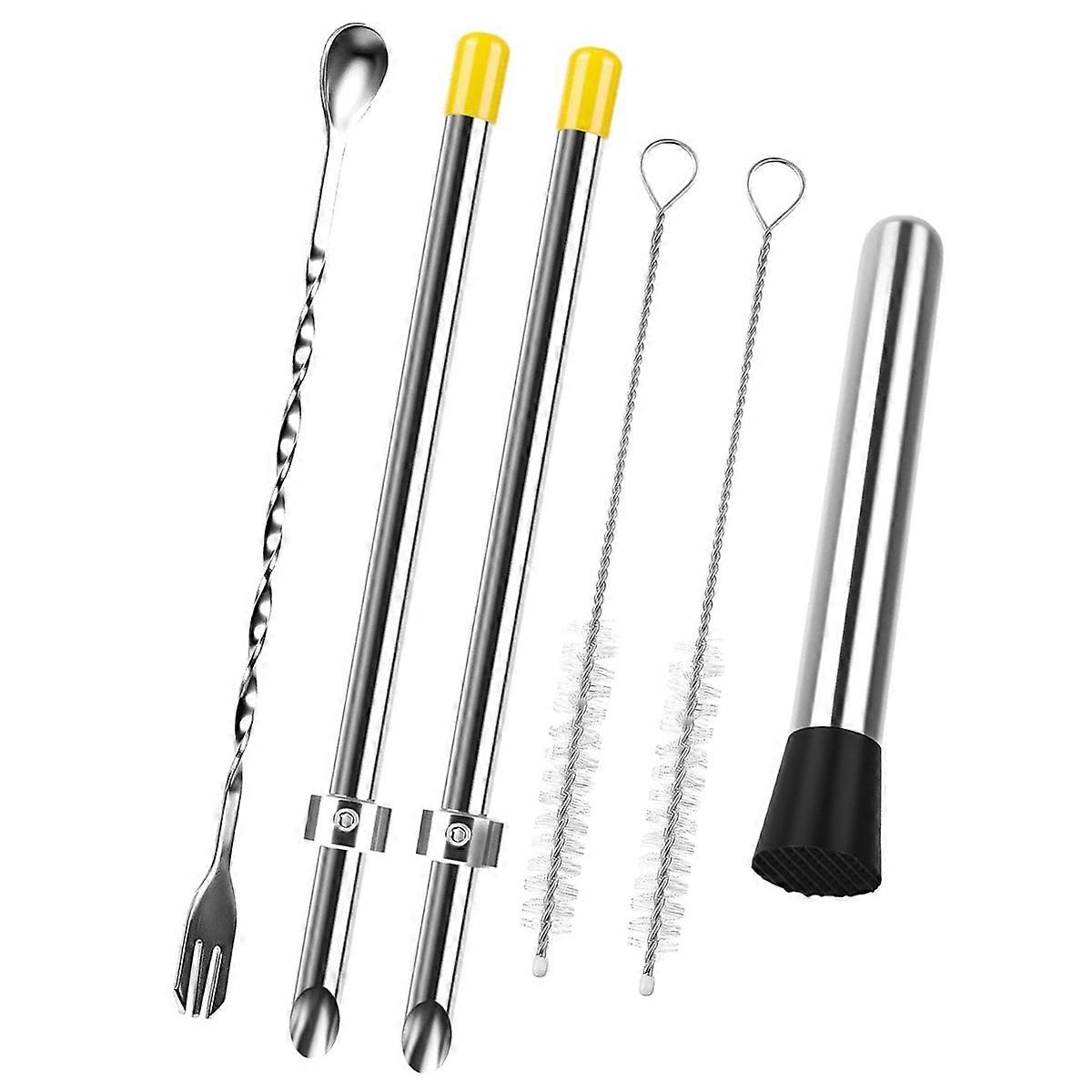 6-Piece Professional Lemonade Stand Kit,Includes 2pcs Straw Punchers,Muddler,Mixing Spoon and 2 Straw Cleaning Brushes