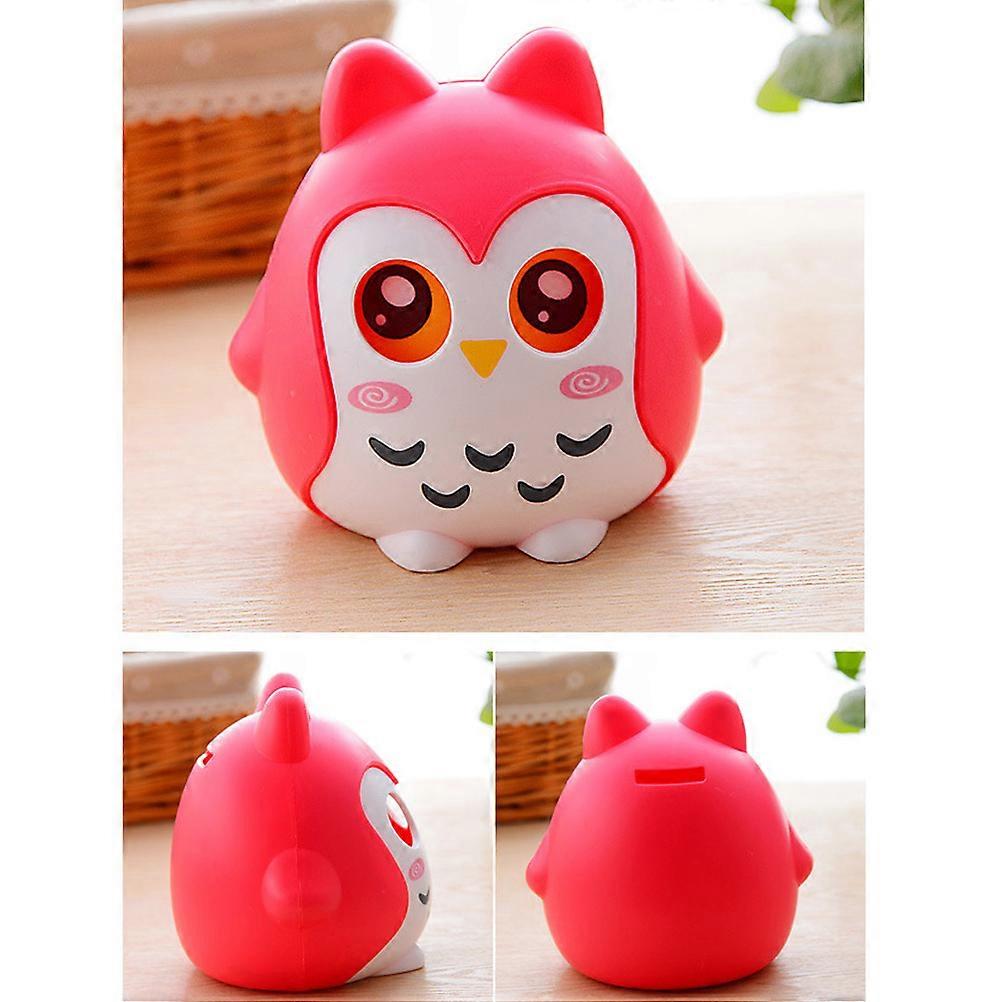 Cat Owl Shaped Piggy Bank for Coins Saving with Moving Eyes Rose Red