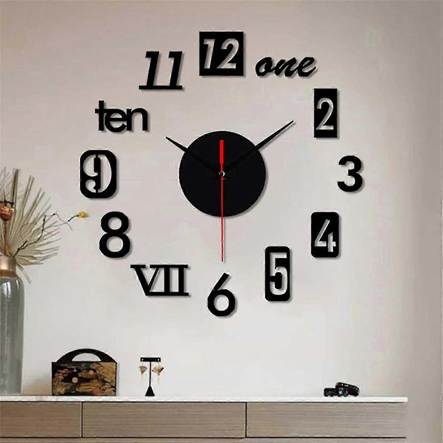 DIY Wall Clock - 3D Mirror Decor,Wall Sticker Clock Home Decor Black