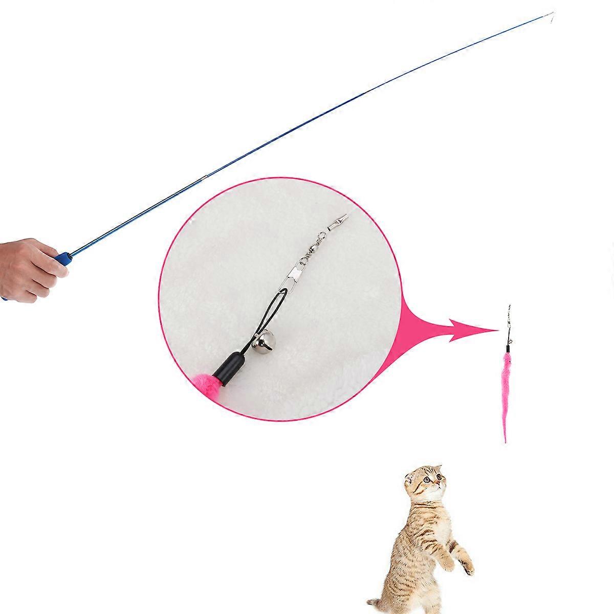 Cat Teaser Catcher Toy for Outdoor Play with Assorted Color Rod and Worm Bell Sound Durable 6-Pcs Set
