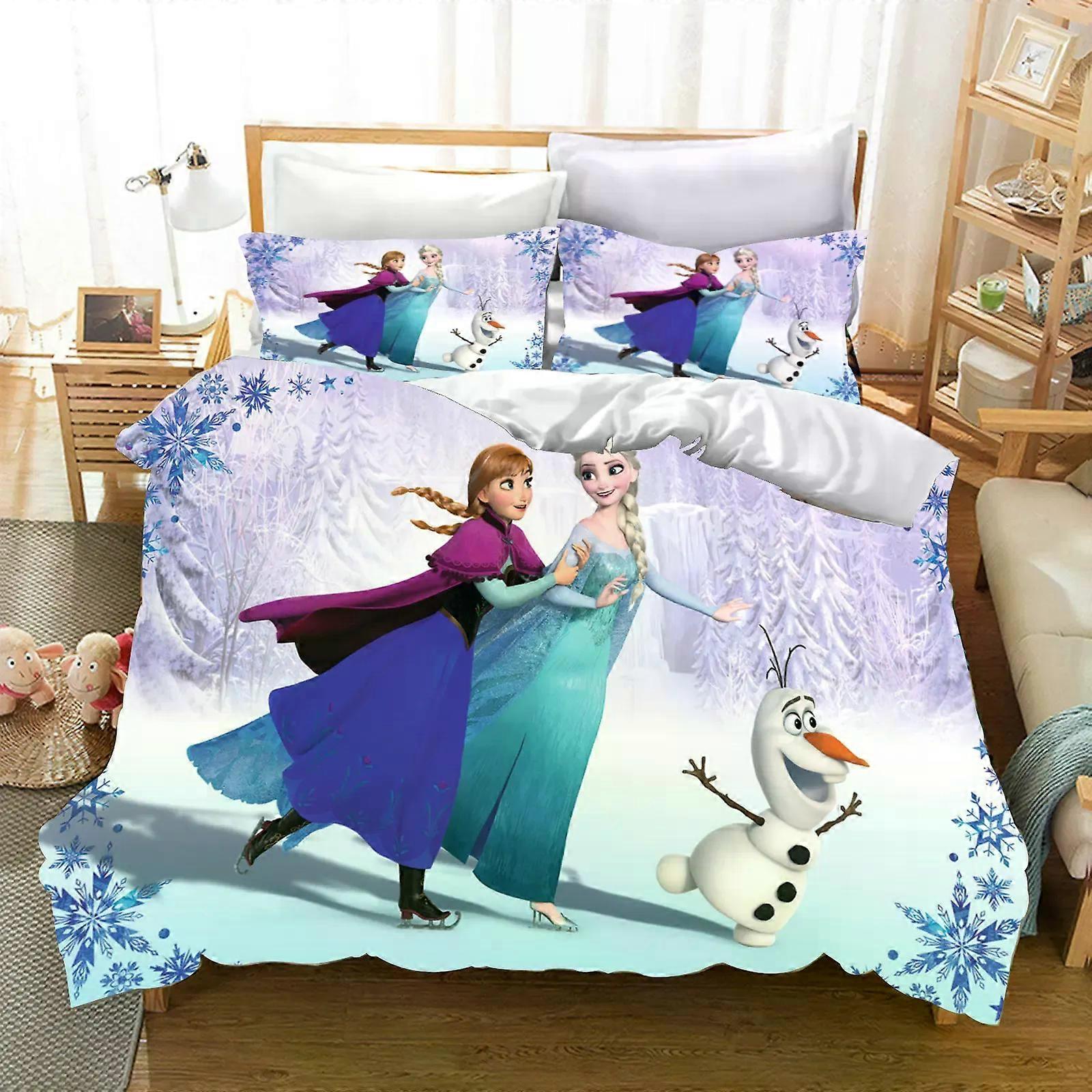 AM1515 Frozen Duvet Cover Queen Size Bedding Set King Frozen Cute Print Kids Cartoon 3 Piece Set 1 Duvet Cover