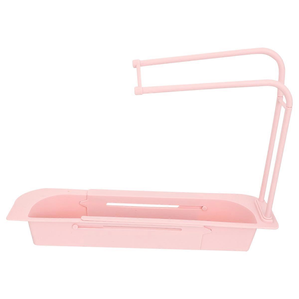 2Pcs Telescopic Sink Rack Holder for Draining Pink Kitchen