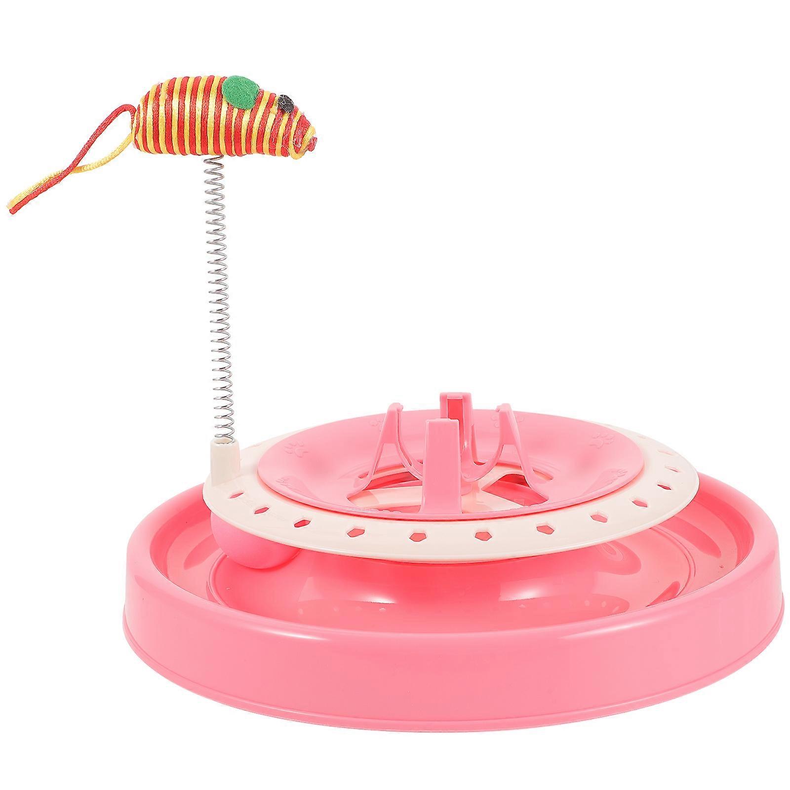 Cat Training Toy Plastic Spring Turntable for Interactive Play 2Pcs Pink Set