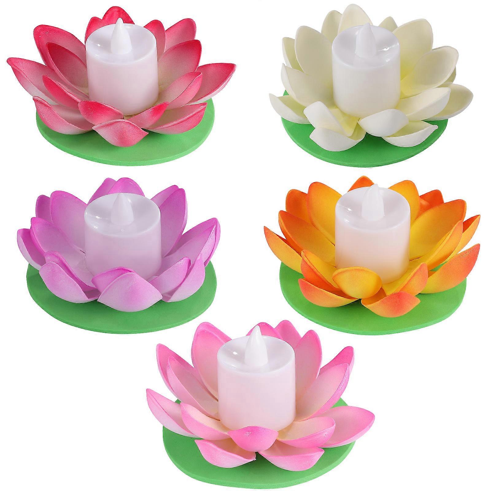 LED Floating Water Lily Candle Light Lotus Light for Pond 5Pcs