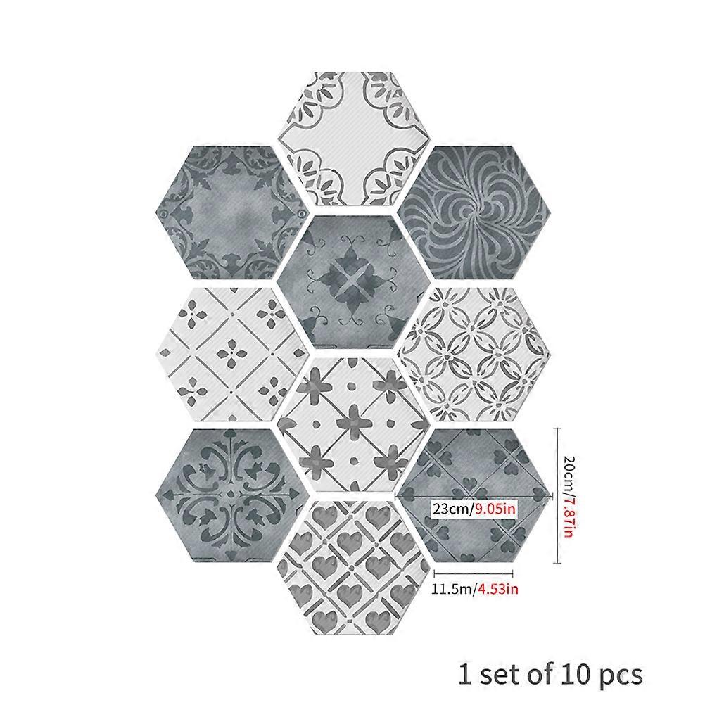 Hexagonal Tile Sticker Floor Decal for Decoration 10Pcs Waterproof Non-Slip