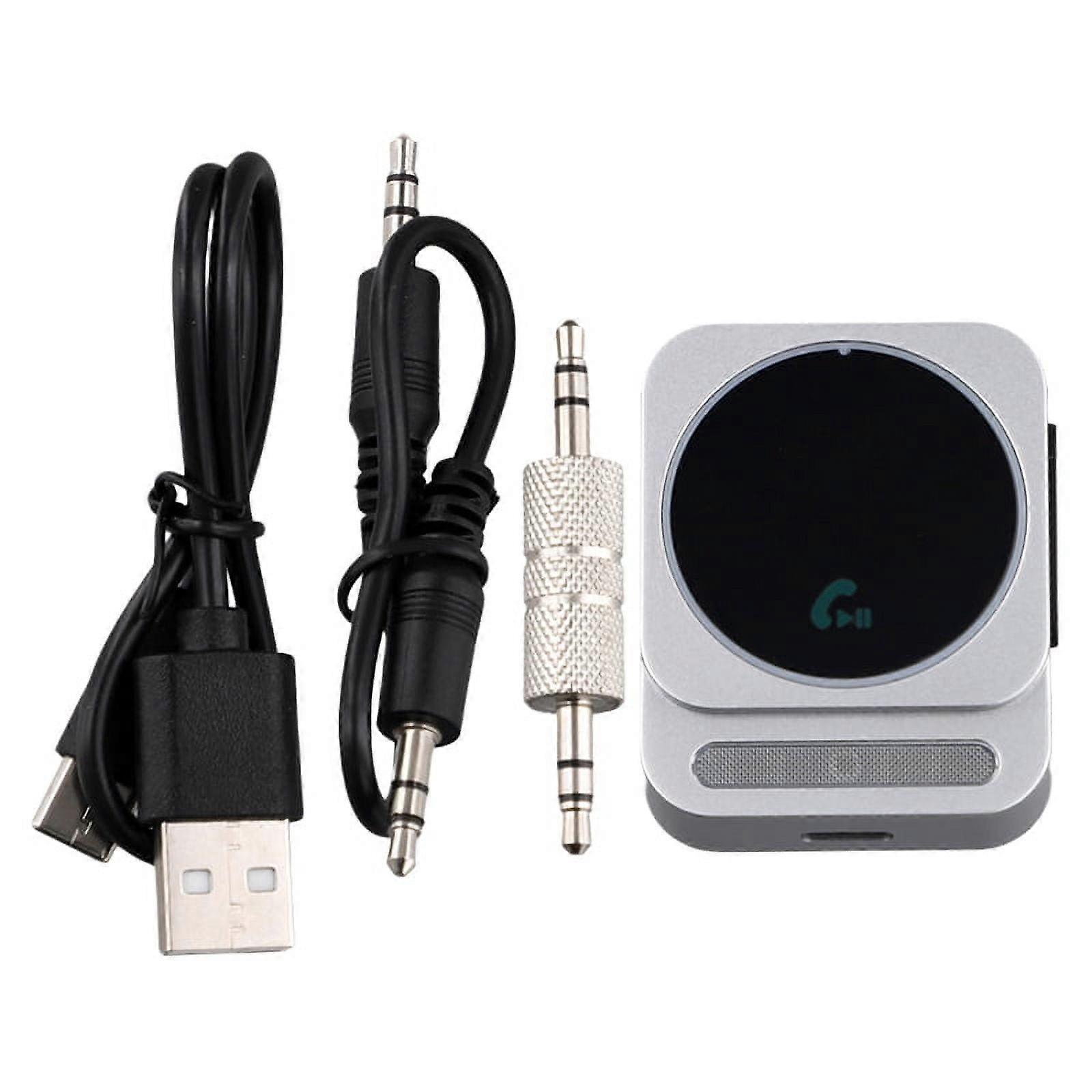 Bluetooth 5.3 AUX Car Adapter Bluetooth Audio Receiver Cancelling Car Music Adapter Built-in Mics Hands-Free Silver Gray