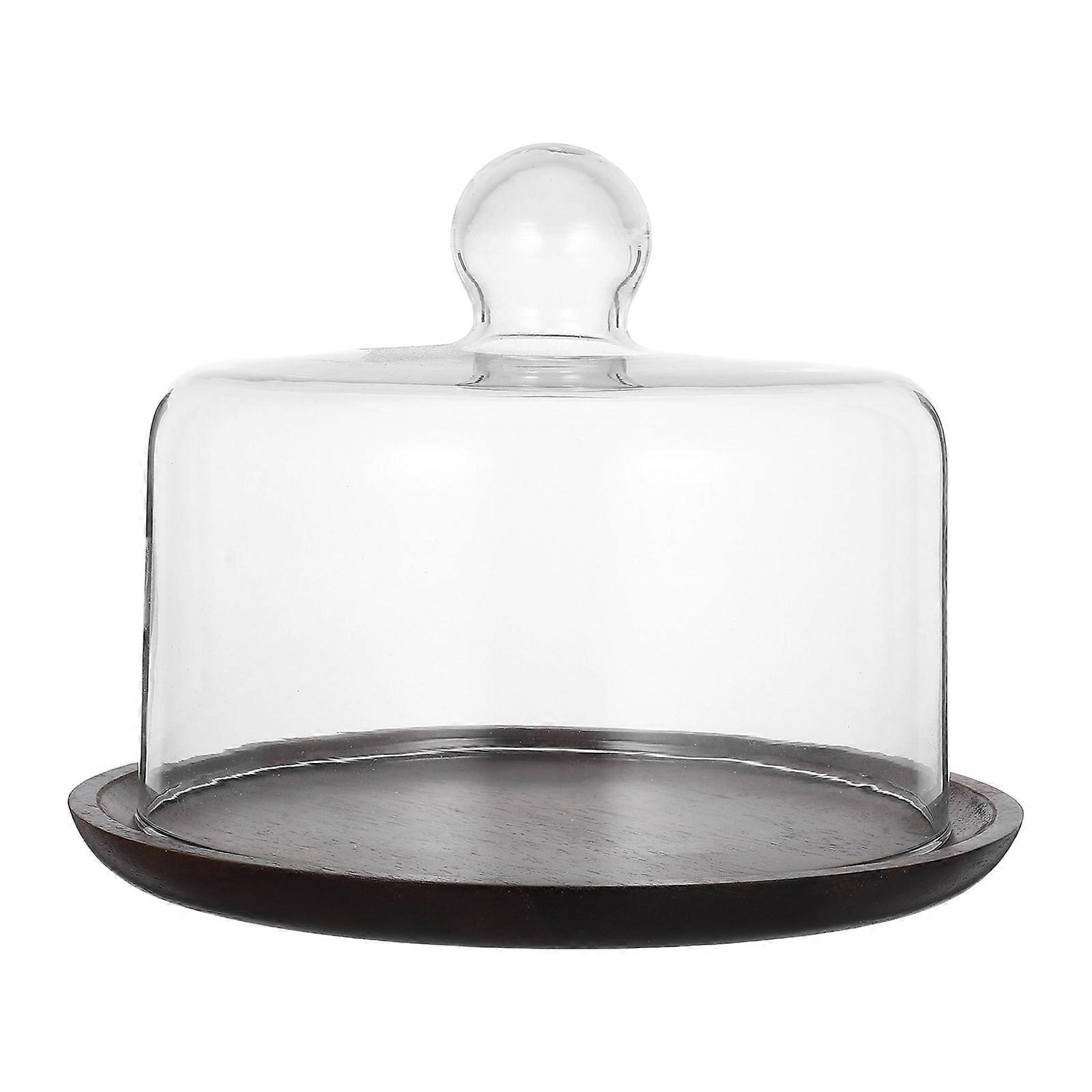 Wood Tray with Glass Dome for Cake Presentation and Display 2Sets