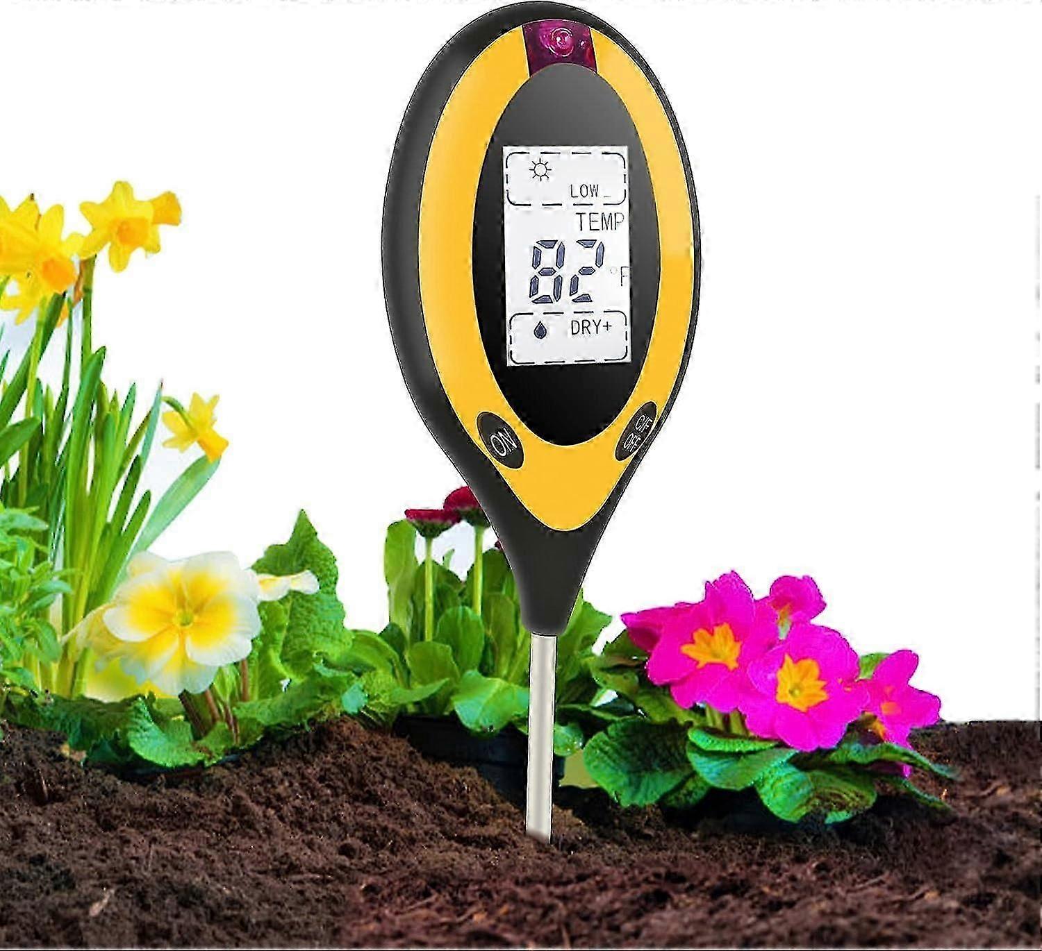 Soil Tester, 4 in 1 Soil Tester PH Meter, Sunlight, Temperature, Hygrometer, for Flower/Grass/Plant/Garden/Farm/Lawn (Battery Not Included)