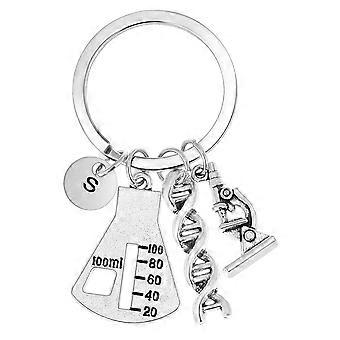 Teacher's Day Keychains Chemistry Keychain for Decoration 4Pcs Silver Zinc Alloy