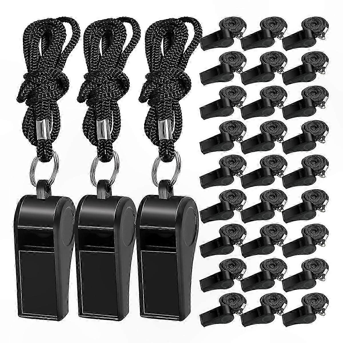 Loud Plastic Whistles with Lanyards for Sports, Emergency, and Training Use, 48-Pack