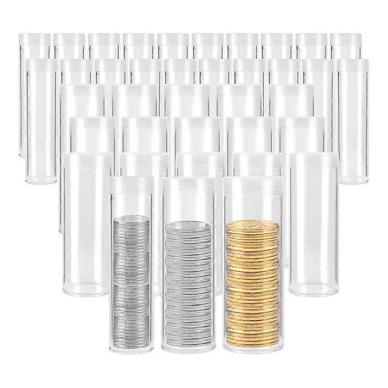 35Pieces Coin Tubes Assorted Sizes Storage Clear Plastic Tubes Nickel