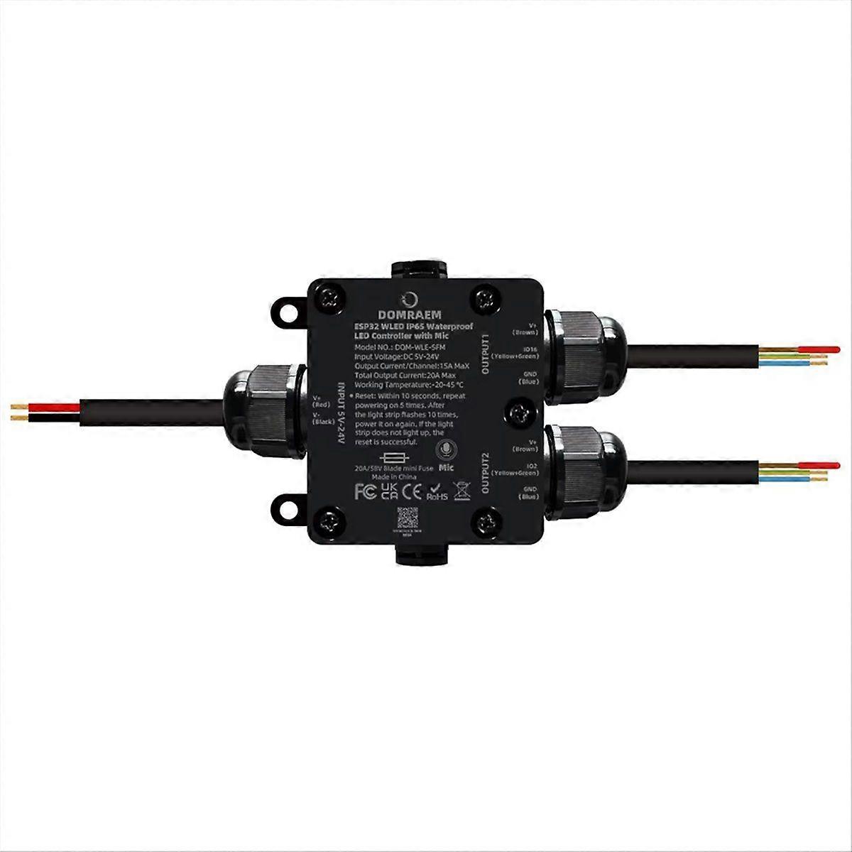 ESP32 WLED Addressable 2CH LED Controller 20A Fuse Built-in Relay Mic WS281X SK6812 Music Sync IP6