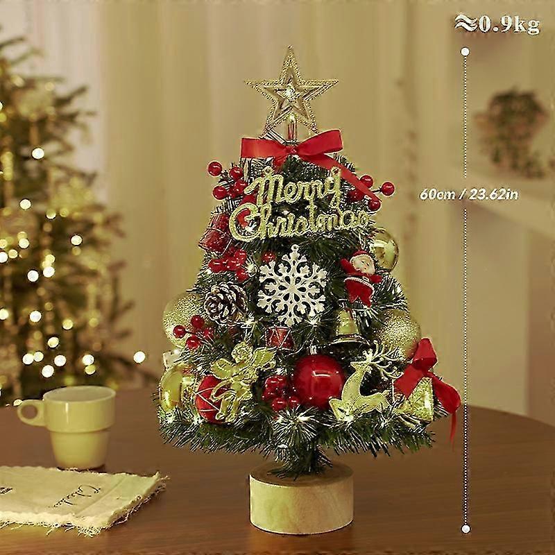 New mini Christmas tree Christmas tree desktop with light artificial simulation small DIY 60cm golden mahogany base small tree package