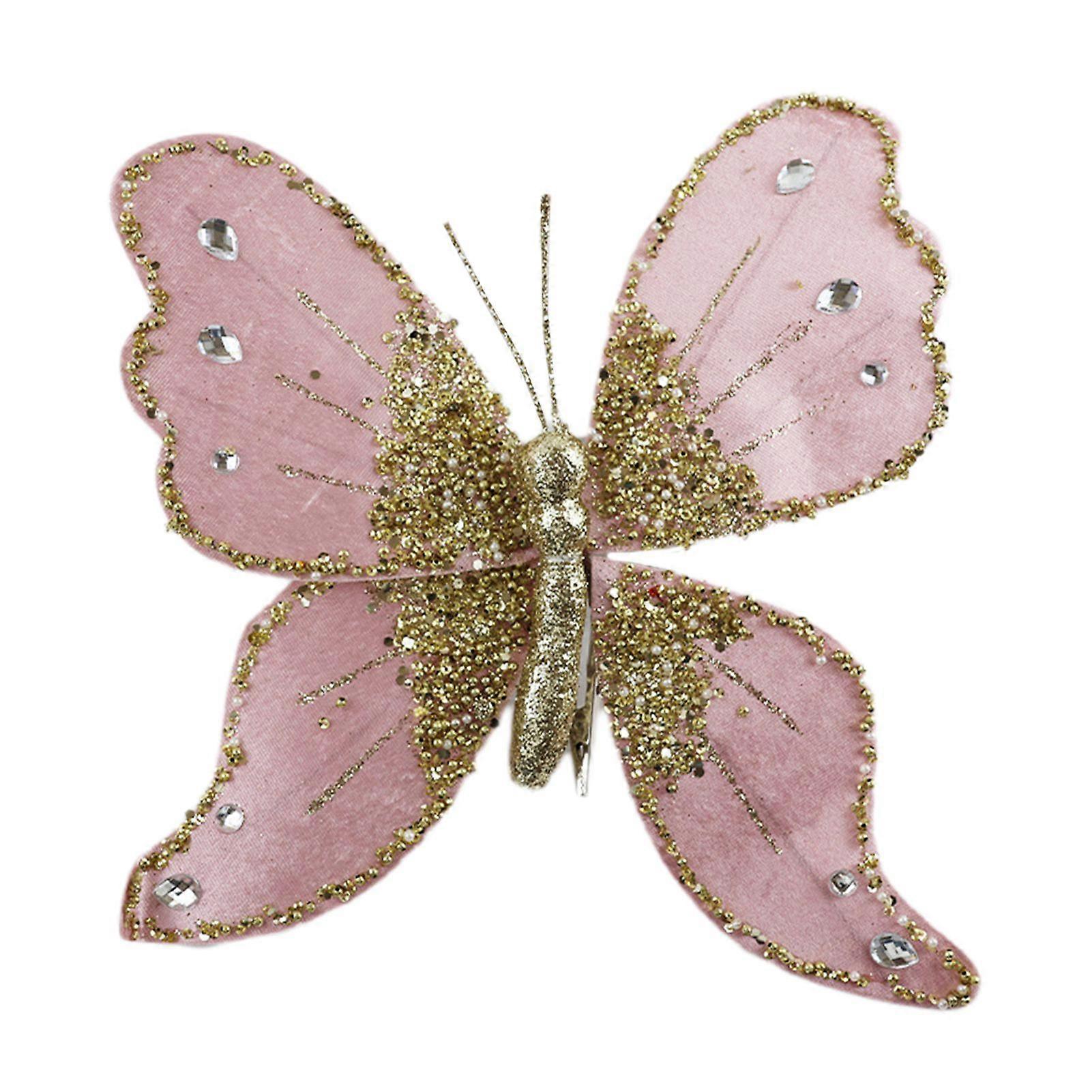 Jikaixiang Fabric Glitter Butterfly Ornament Artificial Butterfly Christmas Tree Hanging Decoration for Ceiling Wall Tree Wreath Decor