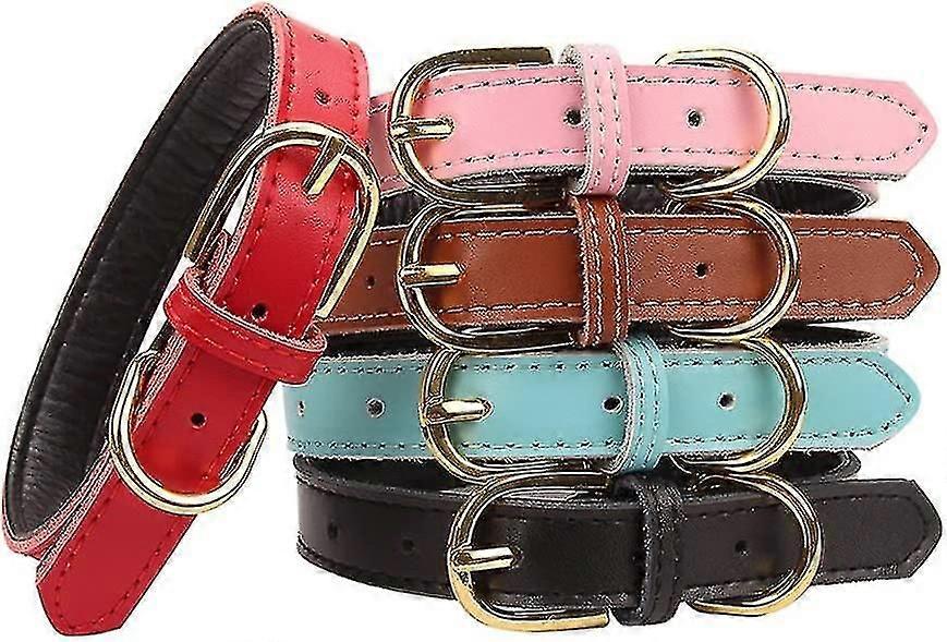 Aolove Basic Classic Padded Leather Pet Collars Compatible With Cats Puppy Small Medi