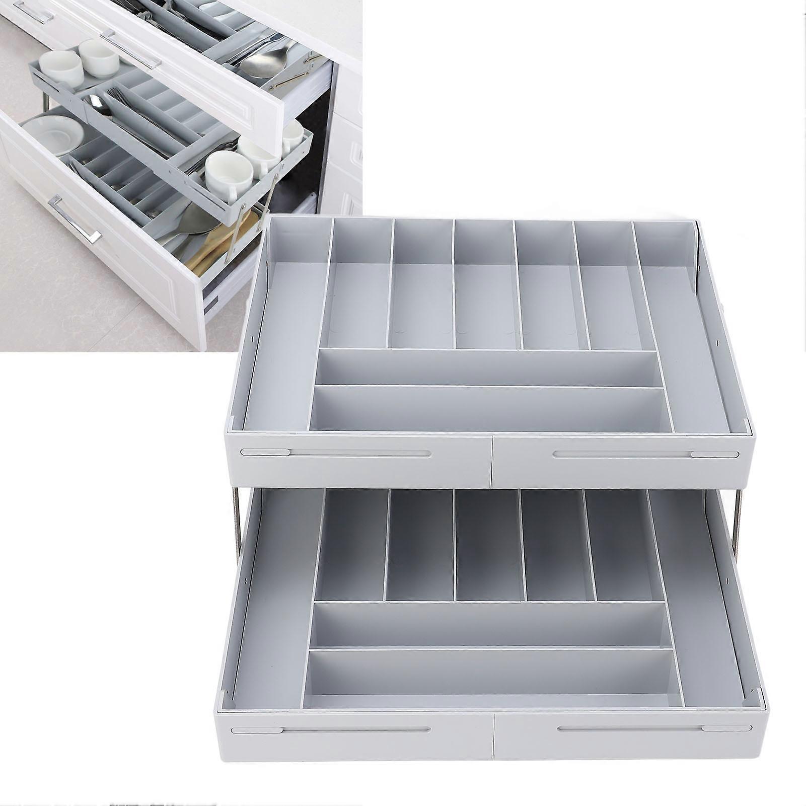 Drawer Foldable Organizer Tray Multifunctional Space Saving Multi Level Expandable Desk Organizer Grey 
