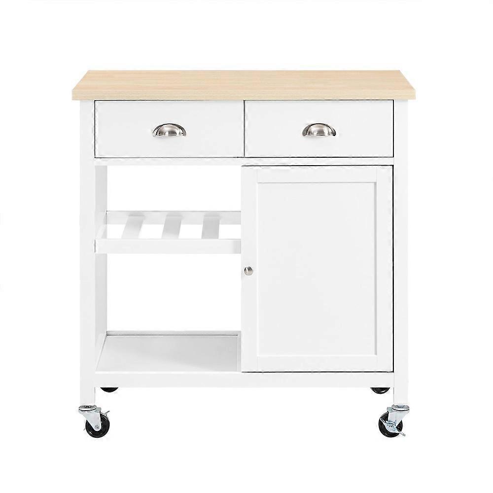 SoBuy FKW62-II-WN，厨房服务车，带搁板和抽屉的厨房手推车，带轮子的滚动储物柜，移动厨房岛收纳盒