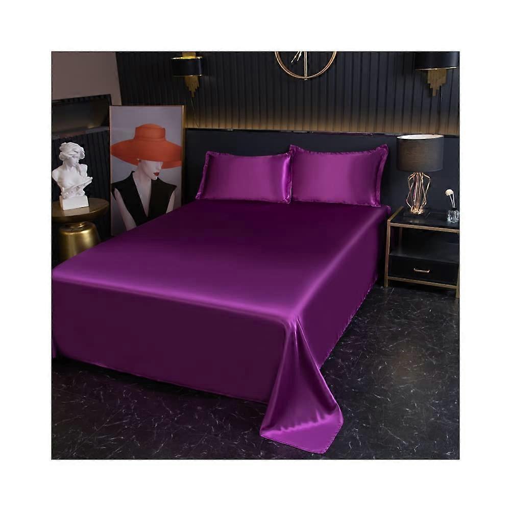 Single Flat Sheet Satin Fabric, 100% Microfiber  Sheet, 1Piece Set, Double/Queen, Soft Silky Touch, Breathable