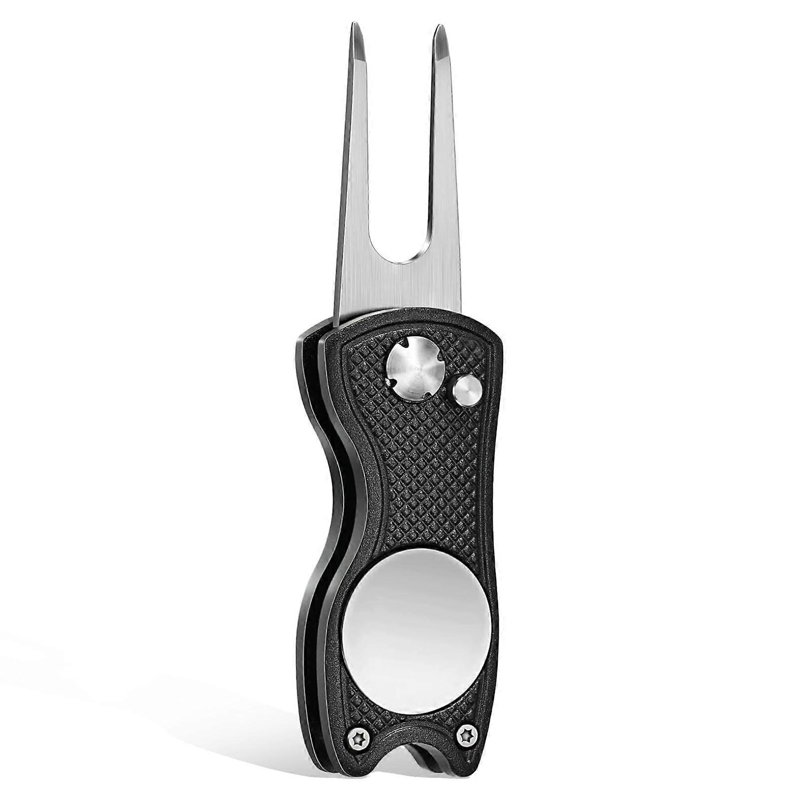 Golf Divot  Tool Foldable Golf  Kit With Aluminum Alloy Handle And Magnetic PopUp Button Ball Marker