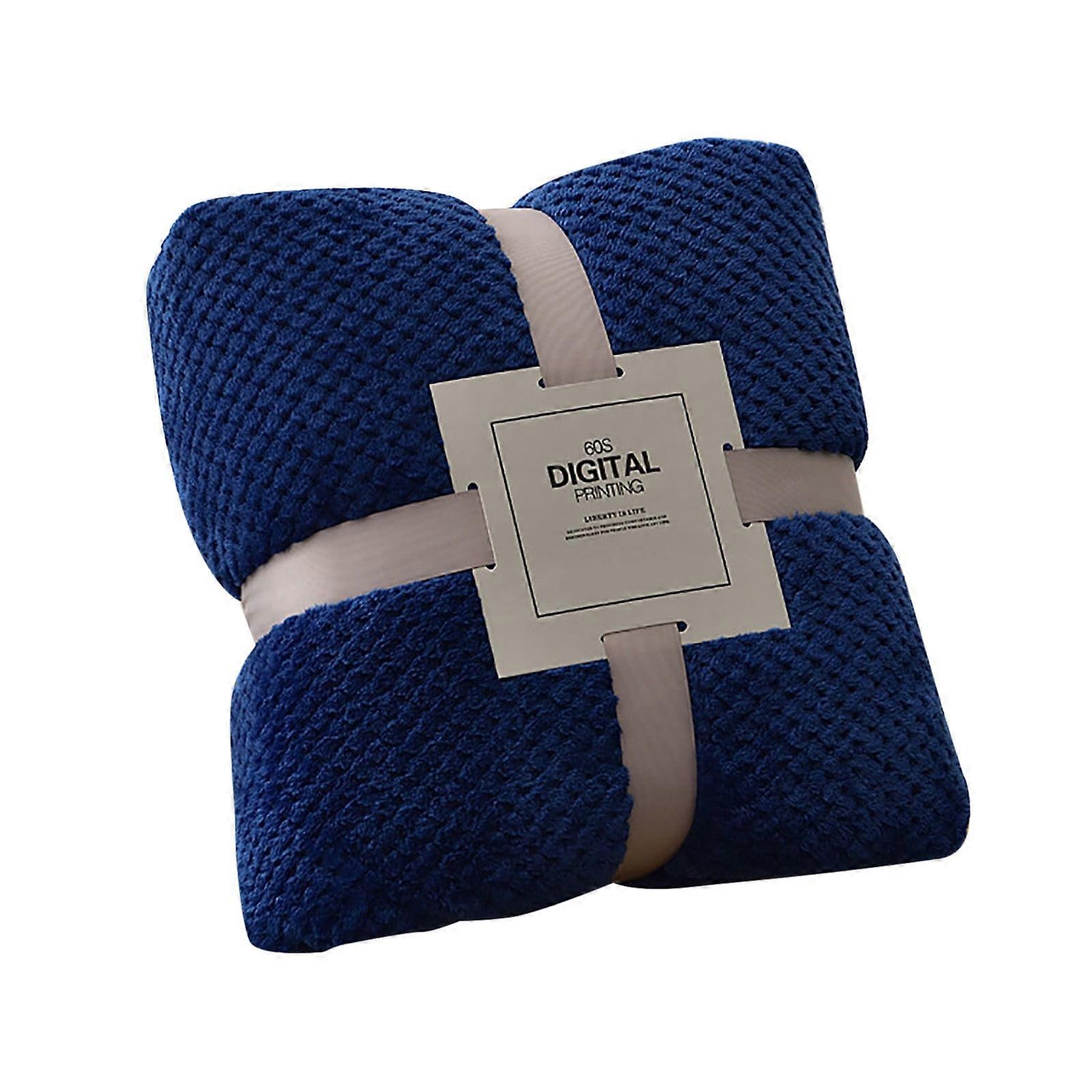 XIUH Home Textile The New Coral Blanket Flannel Solid Color Office Lunch Break Blanket 100*150cm (Dark blue)