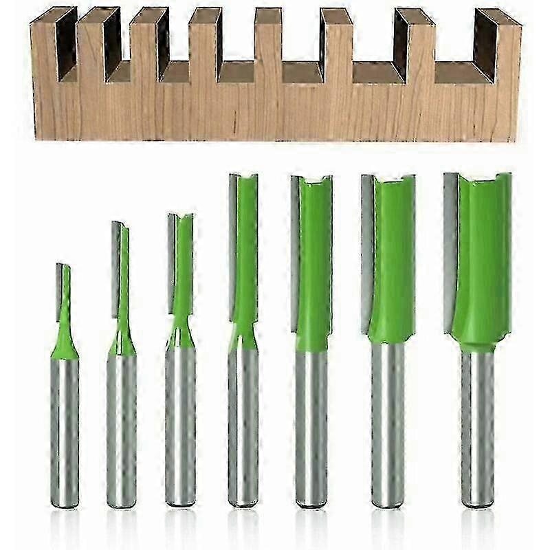 Professional Straight Router Bit Set, Materials Strong Versatility for Clean Edge And Surface Work on Wood, Includes 7Pcs 1/4 Inch Shank
