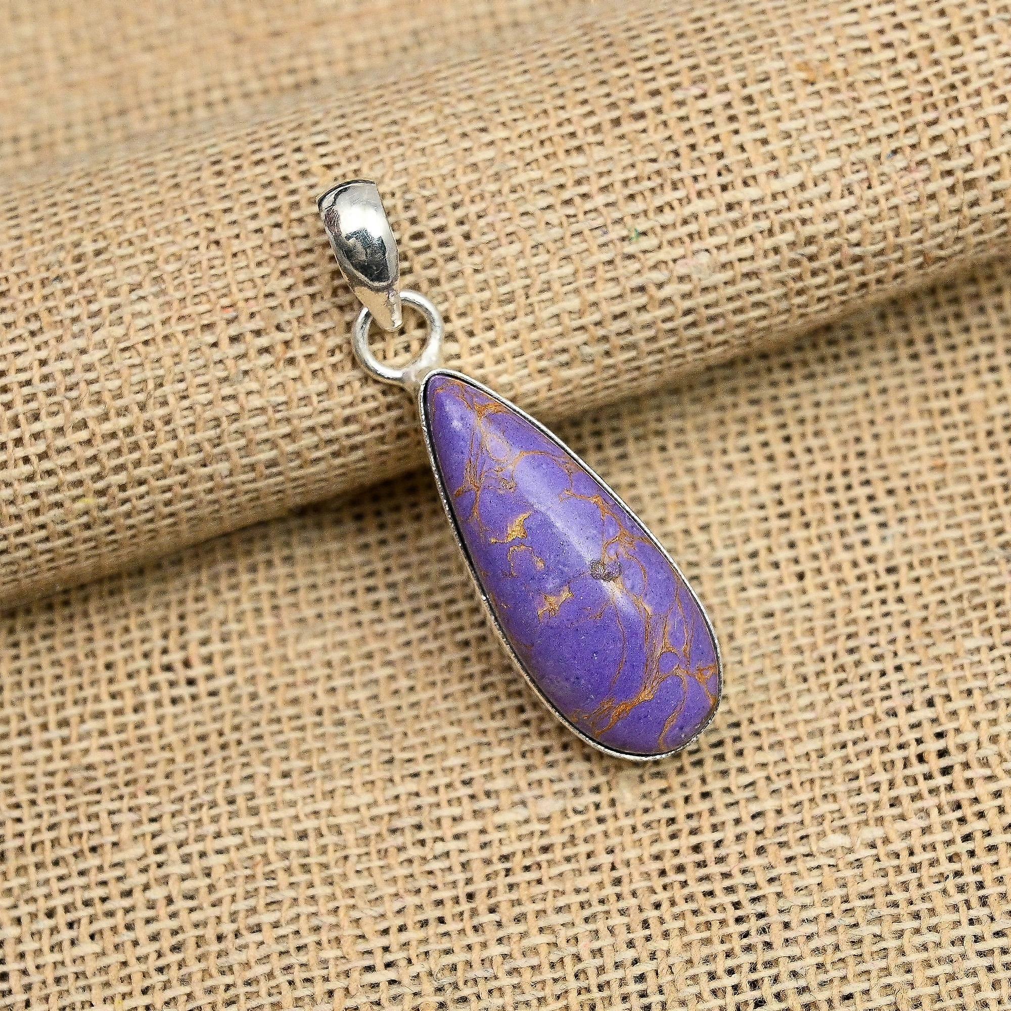 Ciondolo in argento sterling 925 fatto a mano con pietra preziosa turchese e rame viola per donna