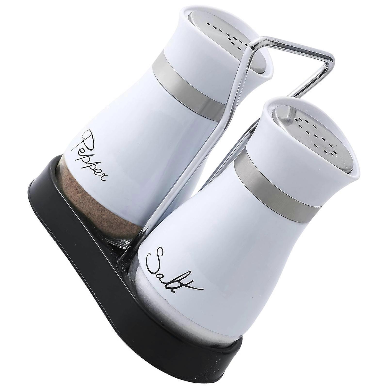 Thickened Glass Salt And Peppers Container With Engraved Lids And Nonslip Base For Kitchen Countertop Organization  White