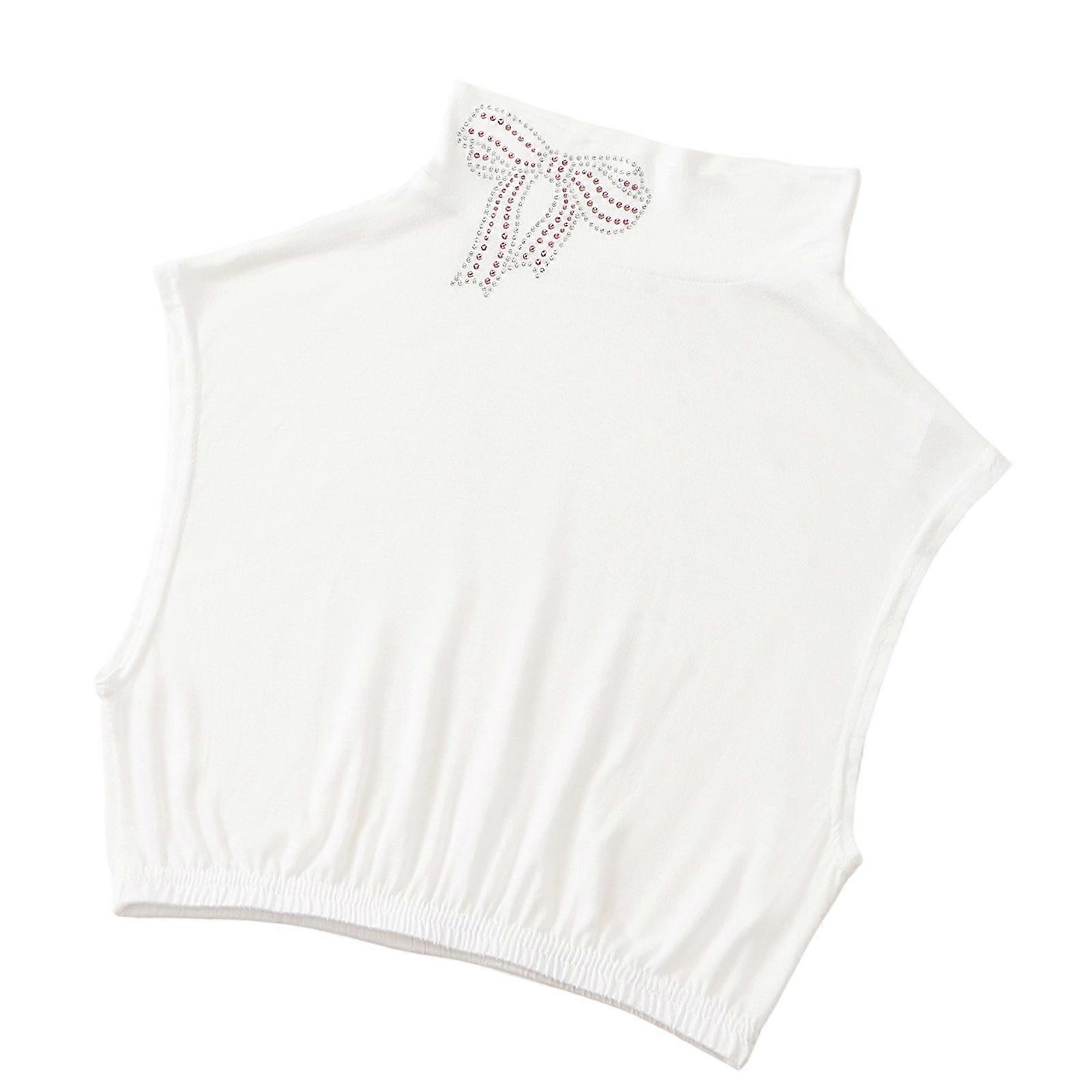 Stylish Clip On Faux Collar With Dazzling Rhinestones Accent Seamlessly Transition From Work To Event  White