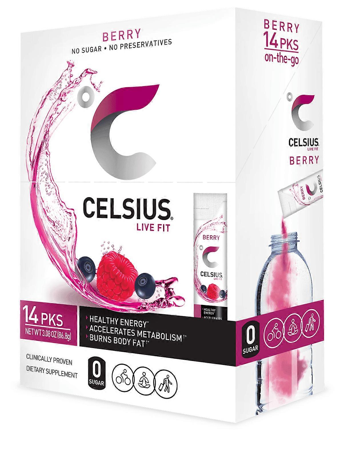 Celsius Berry אריזות אבקת אנרגיה לדרך, 14 EA