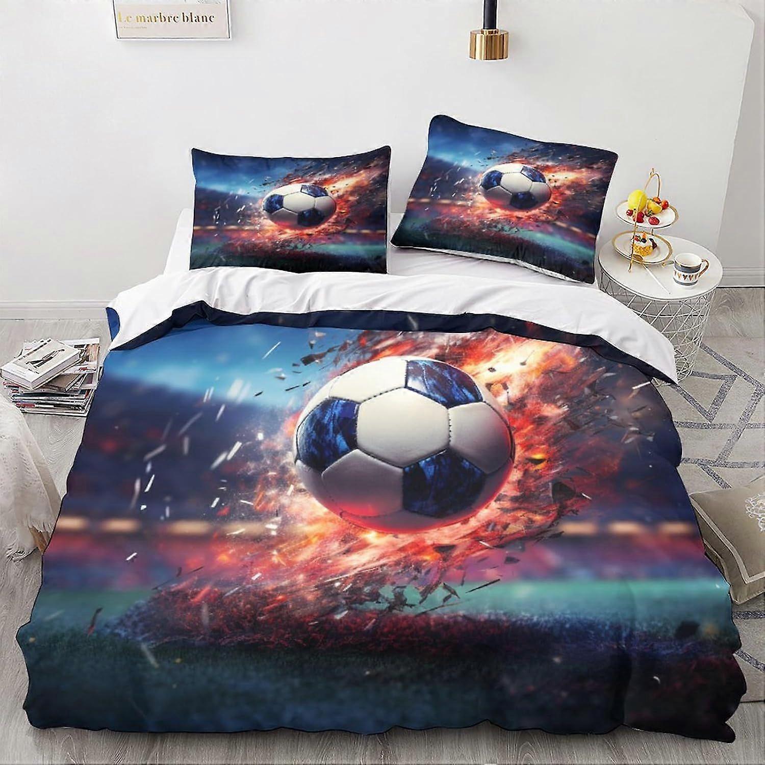 LikeEj 3D impresso bola de futebol jogo de cama para adolescentes futebol padrão edredom capa com fronhas esporte microfibra colcha de retalhos com fecho de zíper