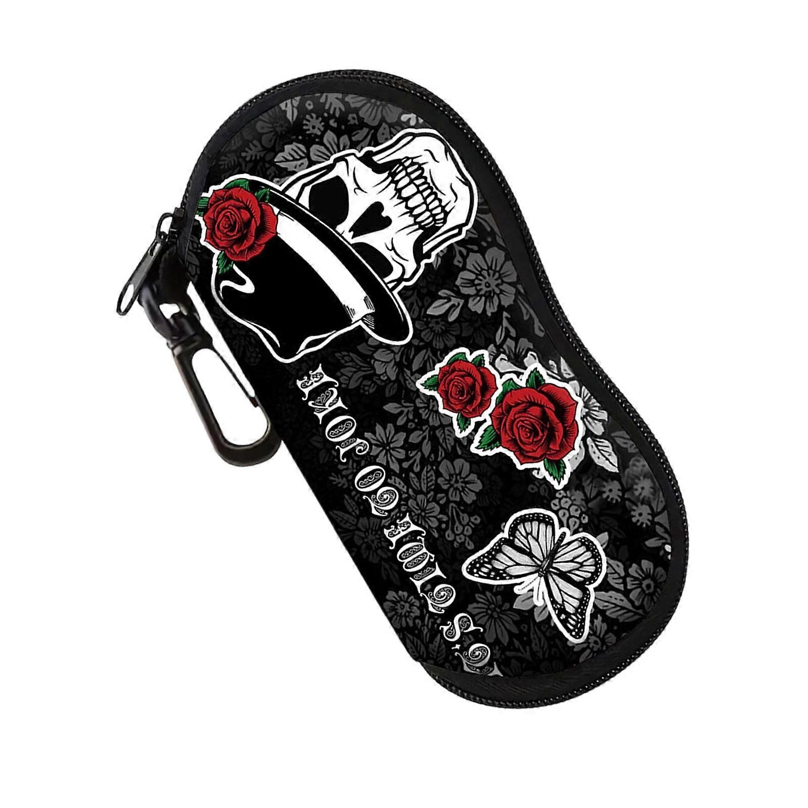 Compact Eyeglasses Storage Bag Soft Protective Case Halloween Skeleton Pattern Zippers For Accessories Multicolor