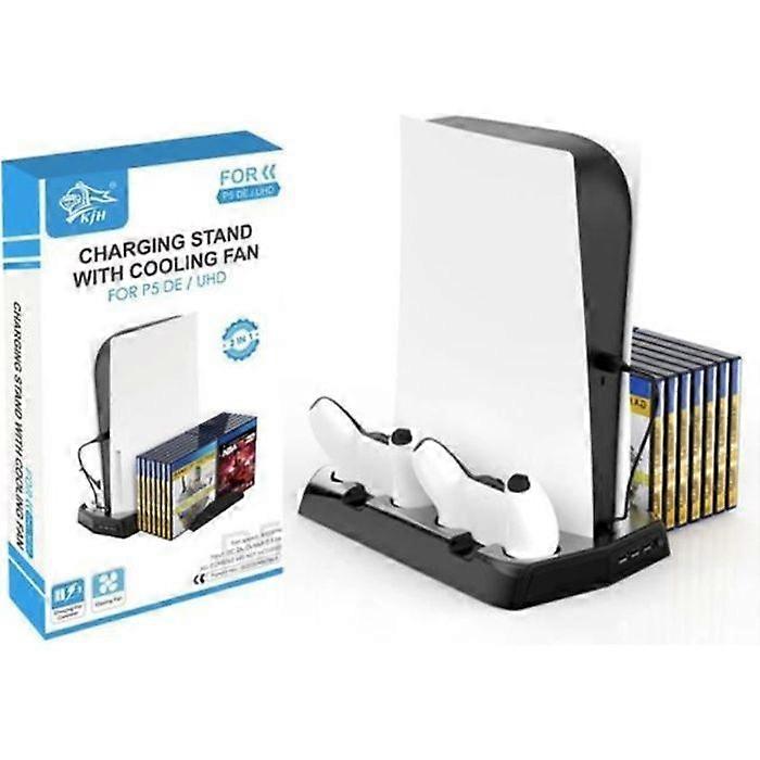 Cooling Fan Stand for PS5, PS5 Controller Stand with LED Indicators, Charger with 14 Disc Storage