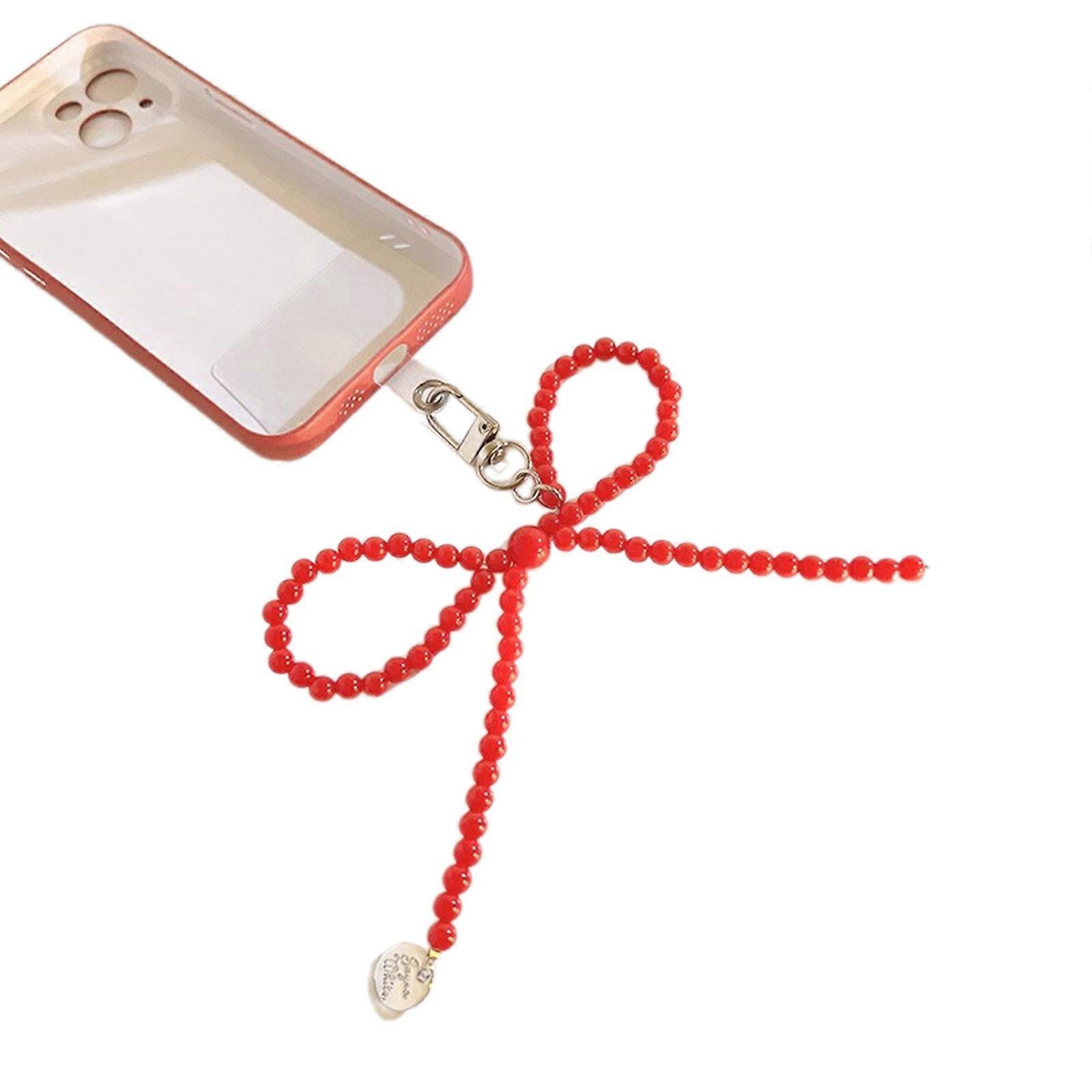 Chic Bowknot Keychain Attachment Phone Charm Decorative Accessory Beads Phone Pendant for Daily and Social Gatherings  Red