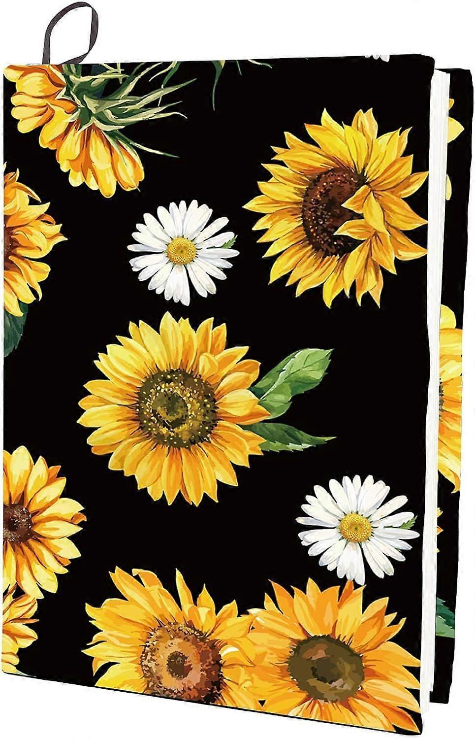 Sunflower Stretchable Book Cover Floral Daisy Flower Washable Reusable Large Nylon Book Protector Elastic Notebook Wraps Suitable for Most Hardcover B