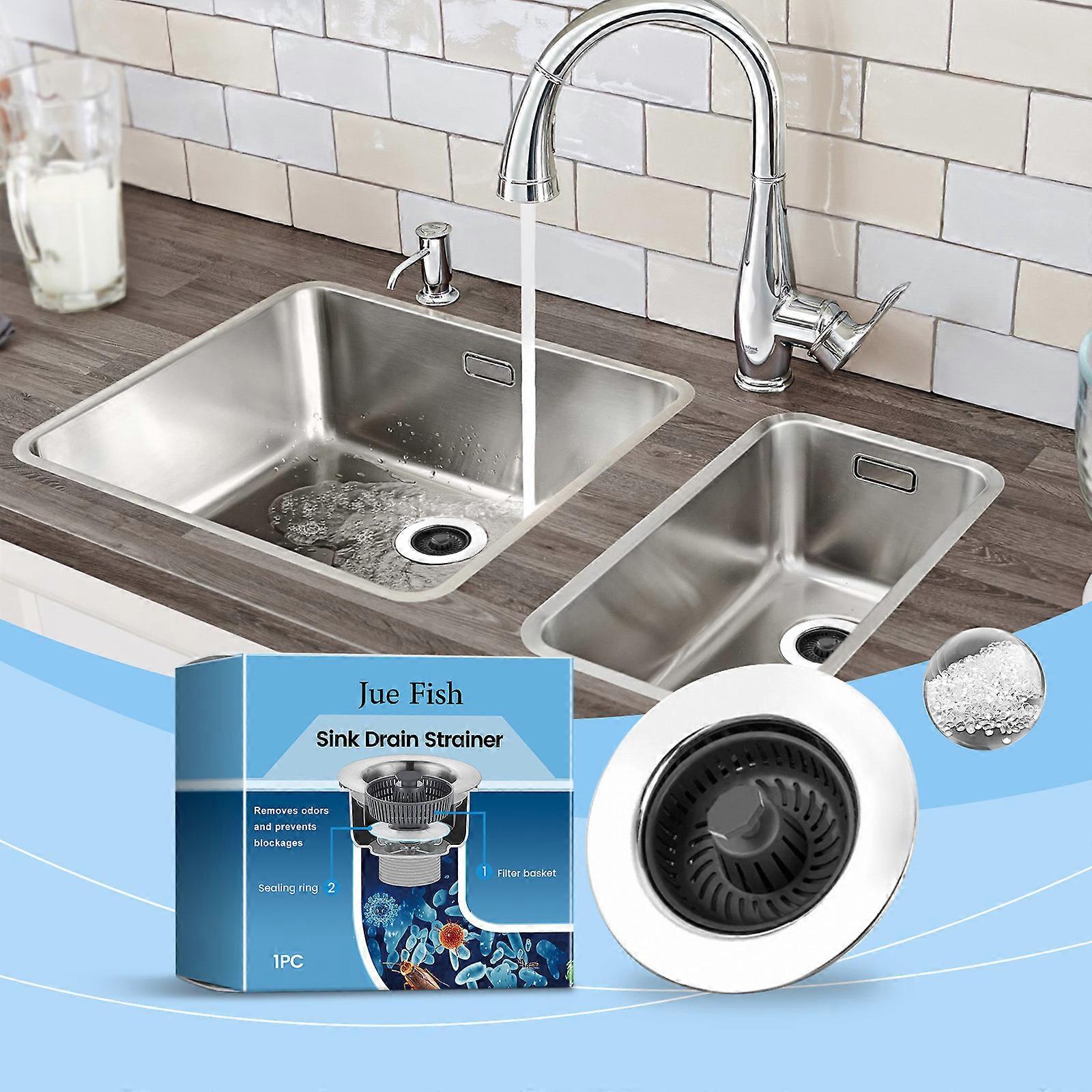 Jue Fish Kitchen Sink Strainer, Wash Basin Anti-Clogging Large Capacity Drain Net Garbage Collection Filter