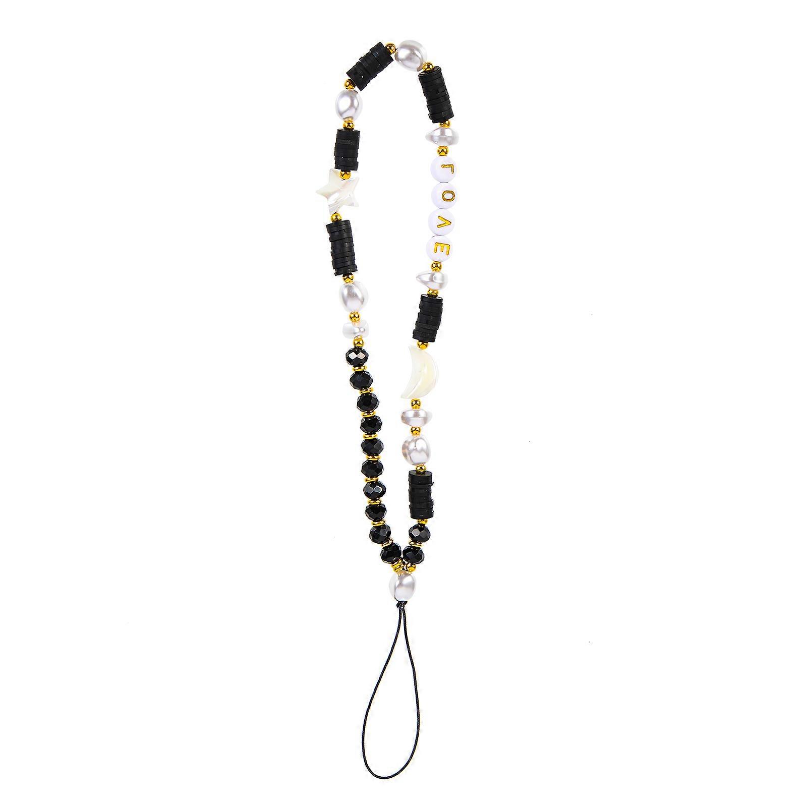 Mobile Phone Chain Clay Beads Strap for Camping Use Black Polymer Material