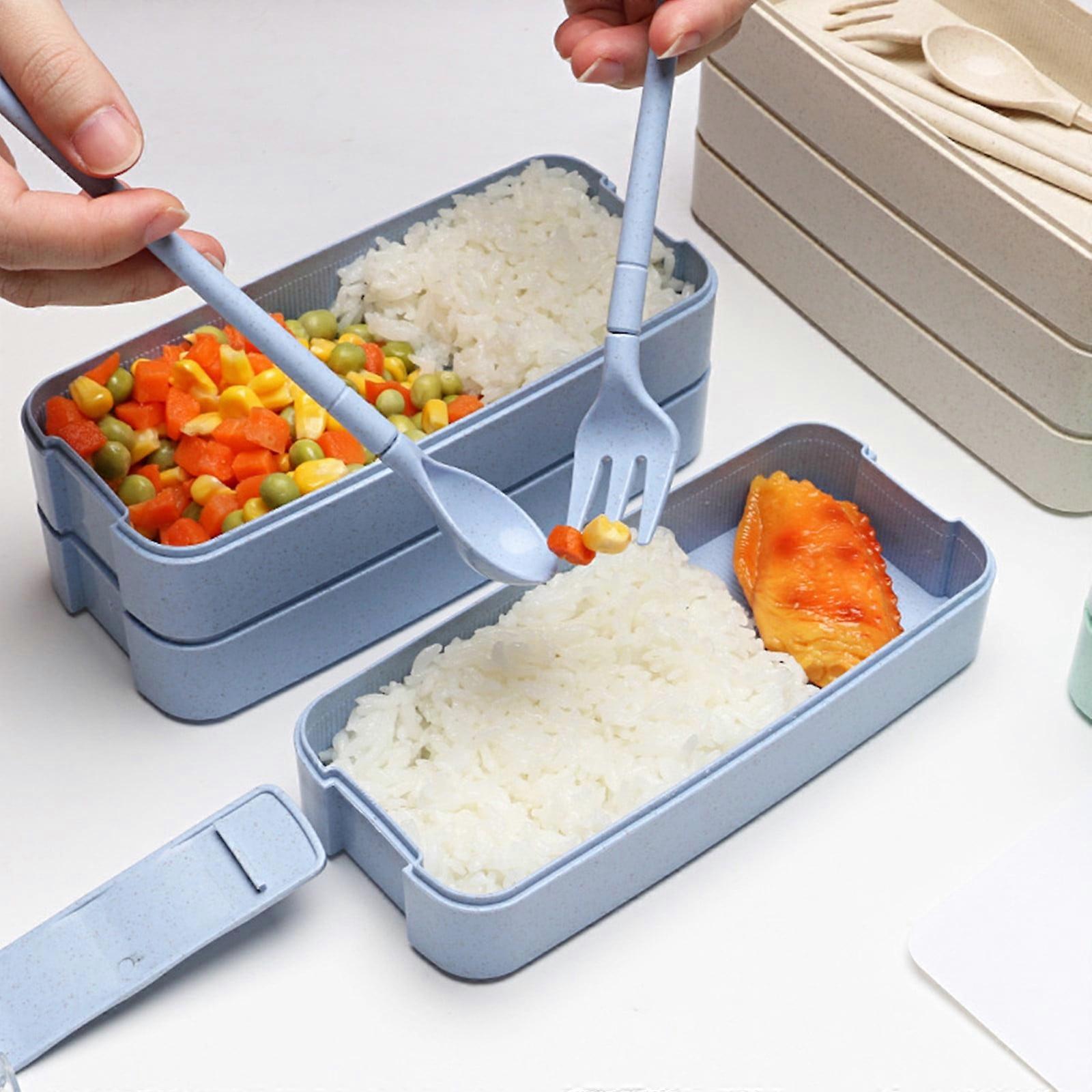 Tarmeek Stackable Bento Box 3-in-1 Compartment, Leakproof Eco-Friendly Lunch Box Kit with Spoon & Fork, Wheat Straw Meal Prep Container