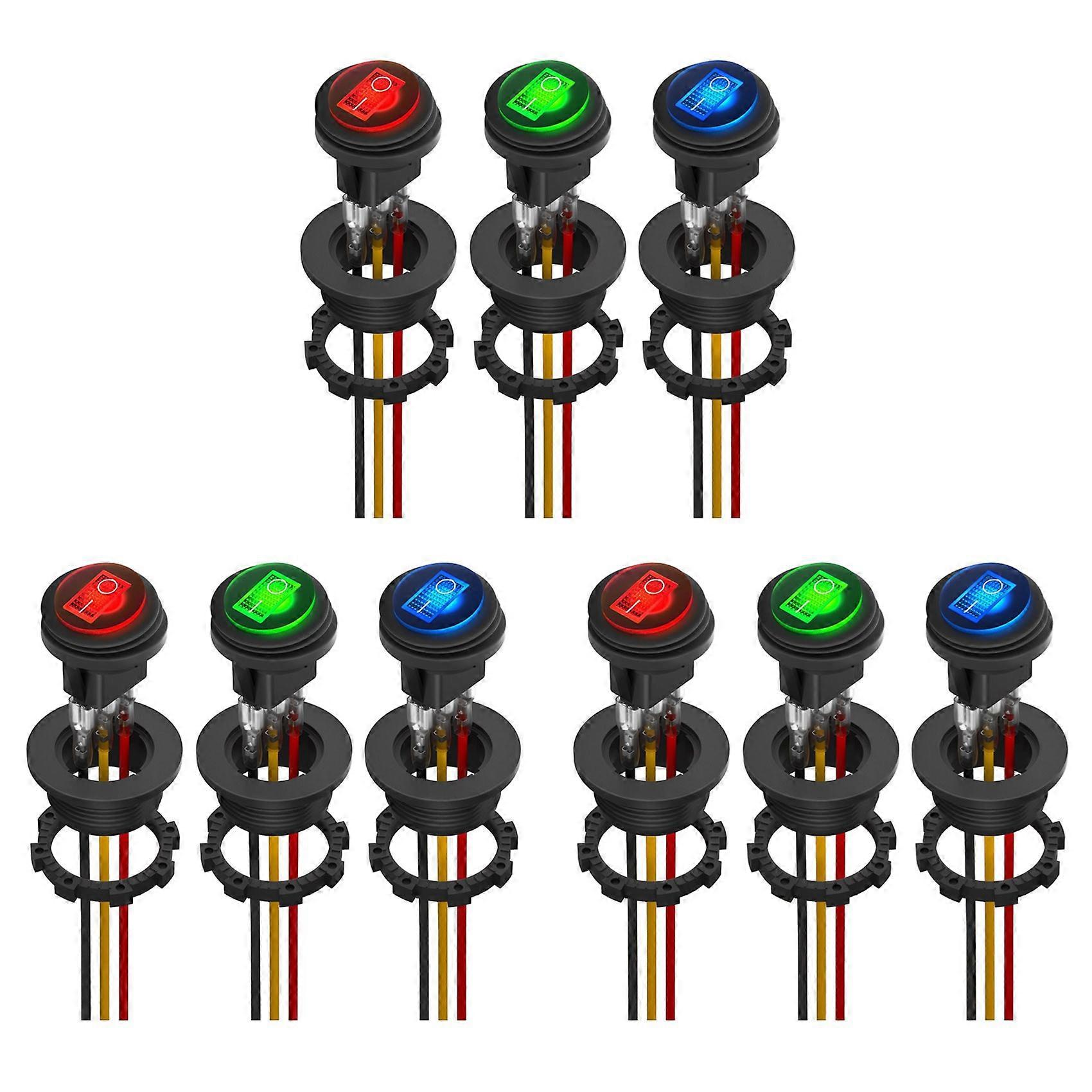 9x Round Rocker Switch 12V 20A UL Listed Waterproof Marine Round Toggle Switch LED Lighted on Off Switch 3 Color