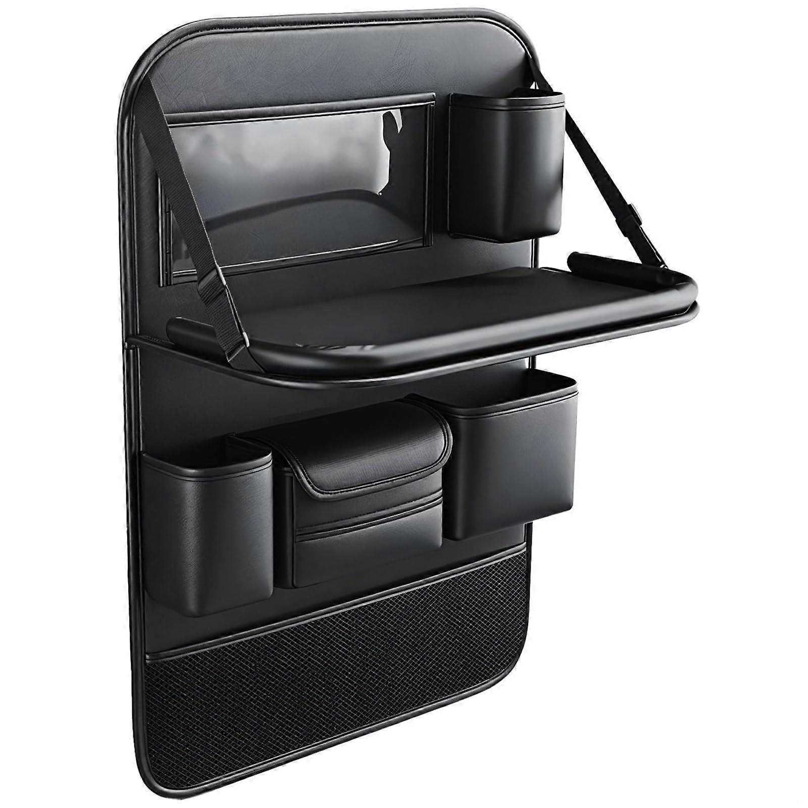 Leather Car Back Seat Organizer with Tablet Holder, MultiPocket Storage and Dual Cup Holders